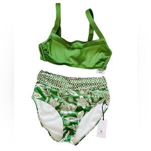 New with tags Shade & Shore 2 piece  Green Swimwear Set